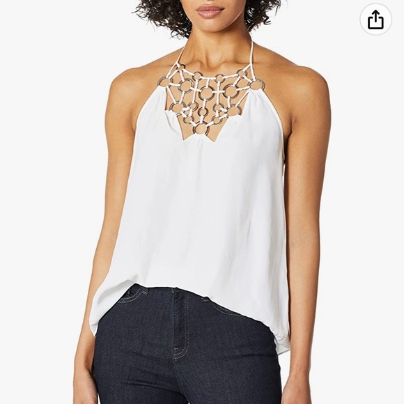 NWT Ramy Brook Women's Meg Halter Top, Small, Ivory, Adjustable, Silver Rings - Picture 3 of 9